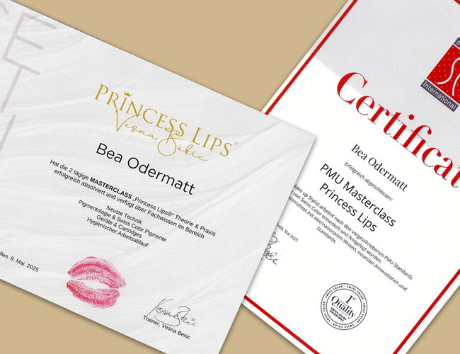 Princess Lips Zertifikate für Kosmetikpraxis Saphir Luzern